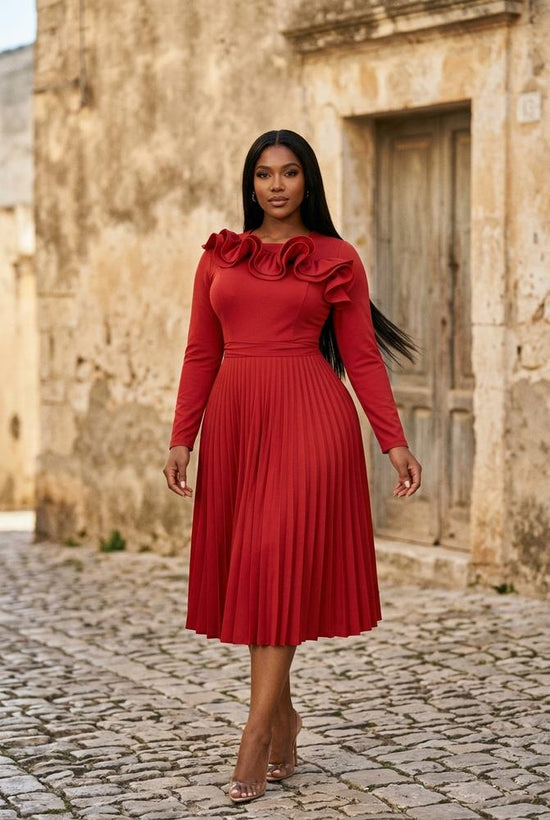 Macys Wear - Kanav | Langärmliges Plissiertes Kleid Damen