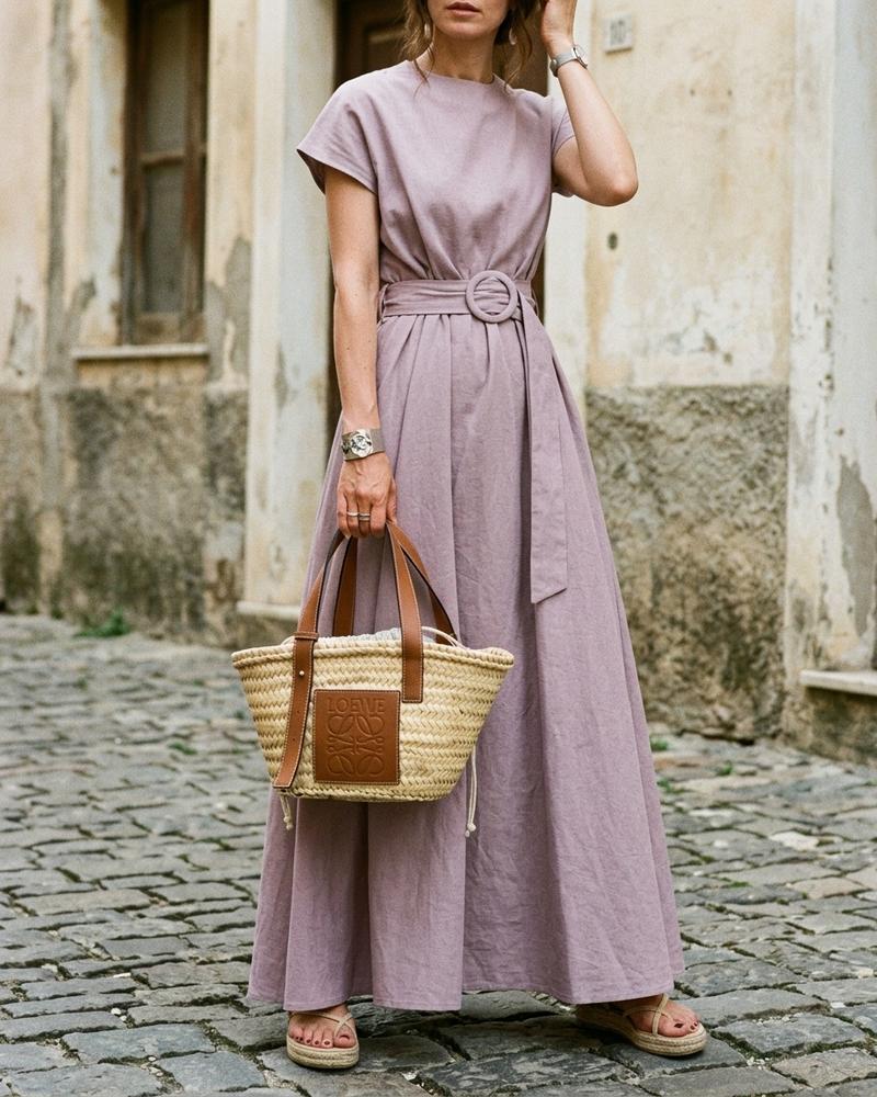 Macys Wear - Alhal | Kurzärmliges Bodenlanges Kleid Damen
