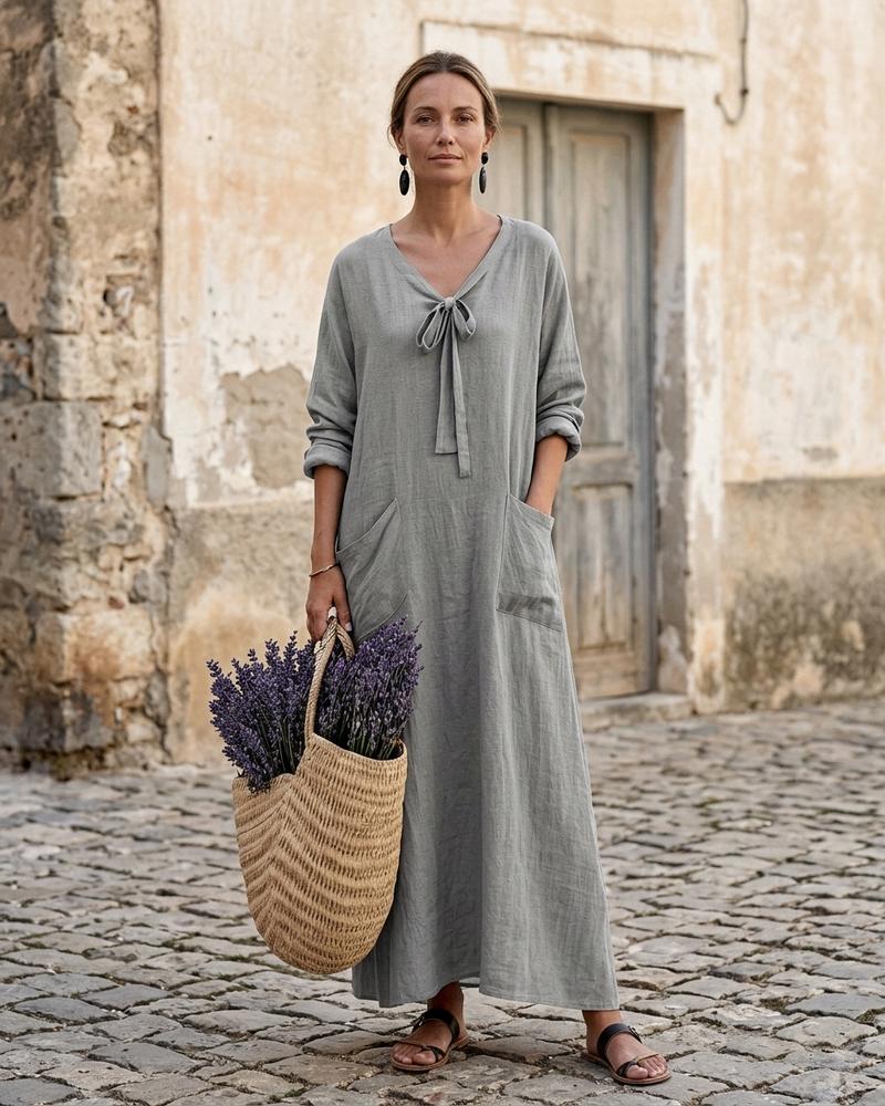 Macys Wear - Arlin | Langärmliges Leinen Kleid Damen