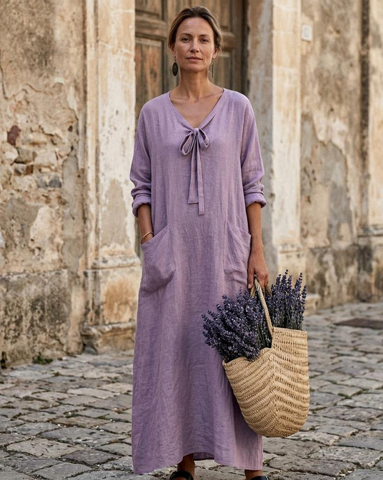 Macys Wear - Arlin | Langärmliges Leinen Kleid Damen
