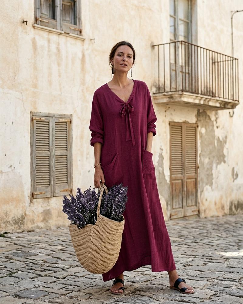 Macys Wear - Arlin | Langärmliges Leinen Kleid Damen