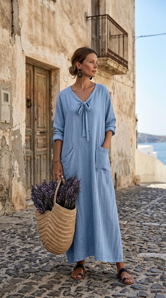 Macys Wear - Arlin | Langärmliges Leinen Kleid Damen