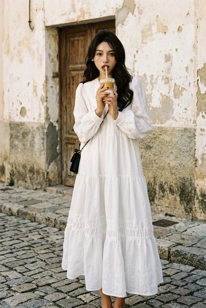 Macys Wear - Samel | Gestuftes Langärmliges Kleid Damen