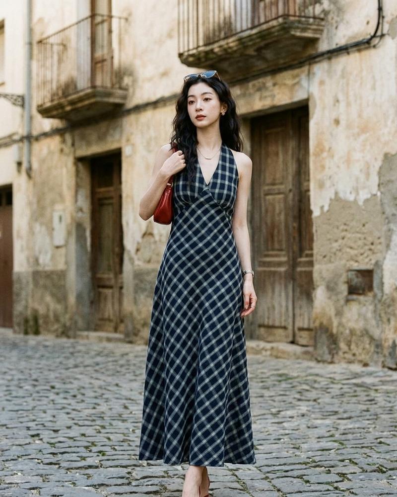 Macys Wear - Darel | Kariertes Neckholder Kleid Damen