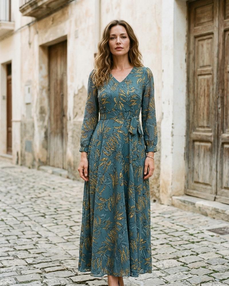 Macys Wear - Nimon | Langärmlig Gemustert Kleid Damen