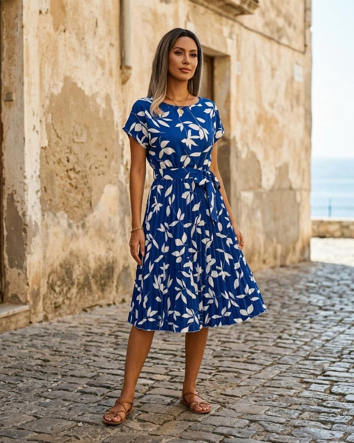 Macys Wear - Rihal | Kurzärmliges Plissiertes Kleid Damen
