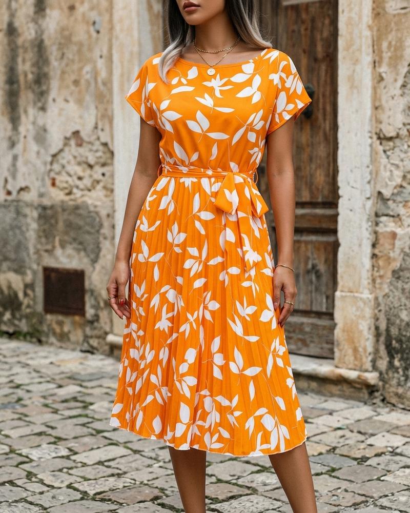 Macys Wear - Rihal | Kurzärmliges Plissiertes Kleid Damen
