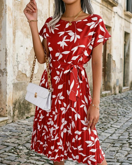 Macys Wear - Rihal | Kurzärmliges Plissiertes Kleid Damen
