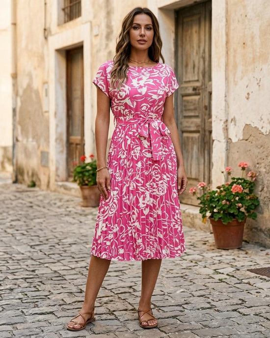 Macys Wear - Vakar | Kurzärmliges Plissiertes Kleid Damen