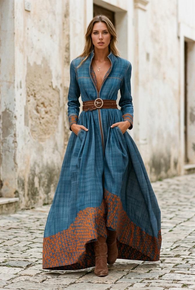 Macys Wear - Saser | Bodenlanges Strukturiertes Kleid Damen