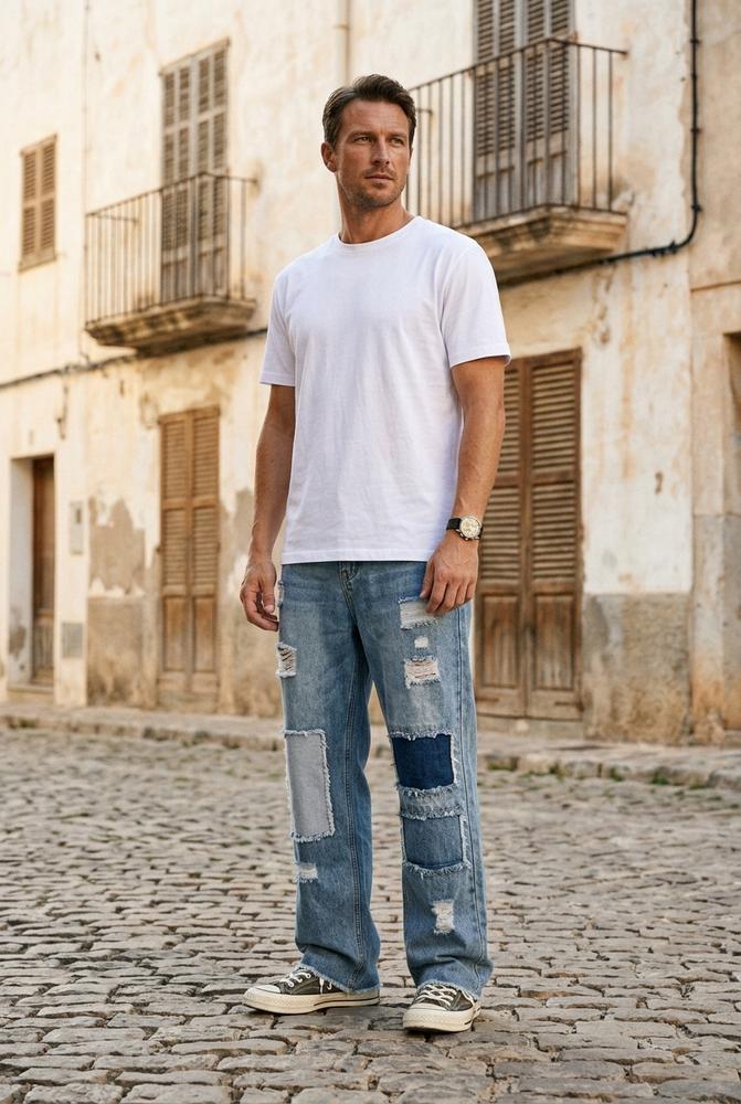Macys Wear - Ledar | Gerade geschnittene Gepatchte Hose Unisex