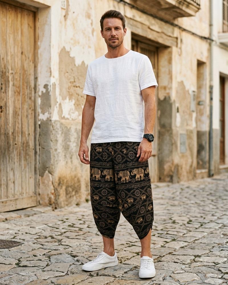 Macys Wear - Rorel | Gemusterte Weit Geschnittene Hose Unisex