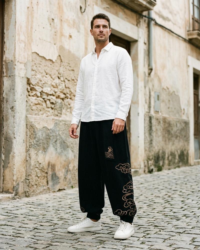 Macys Wear - Misil | Bestickte Weite Hose Herren