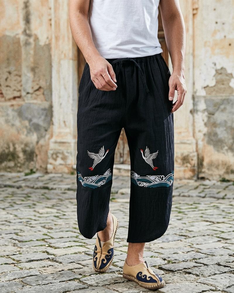 Macys Wear - Caran | Bestickte Weit Geschnittene Hose Herren