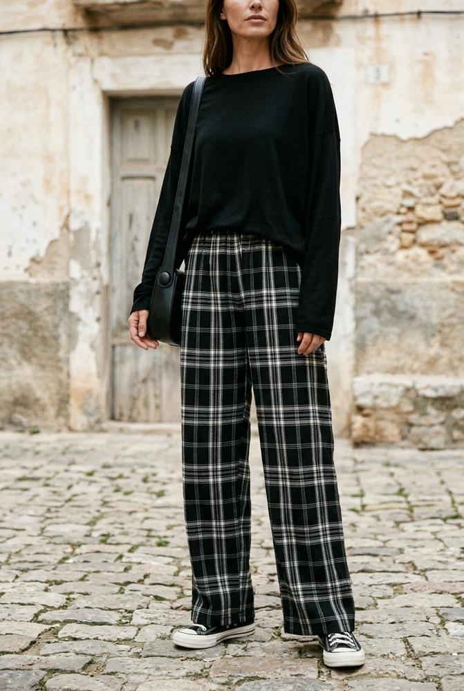 Macys Wear - Nitir | Karierte Weit Geschnittene Hose Unisex