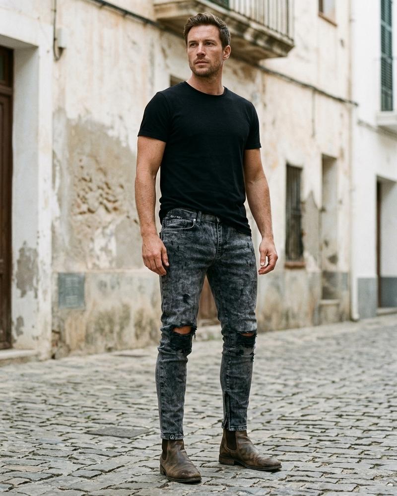 Macys Wear - Legik | Marmorierte Zerrissene Hose Herren